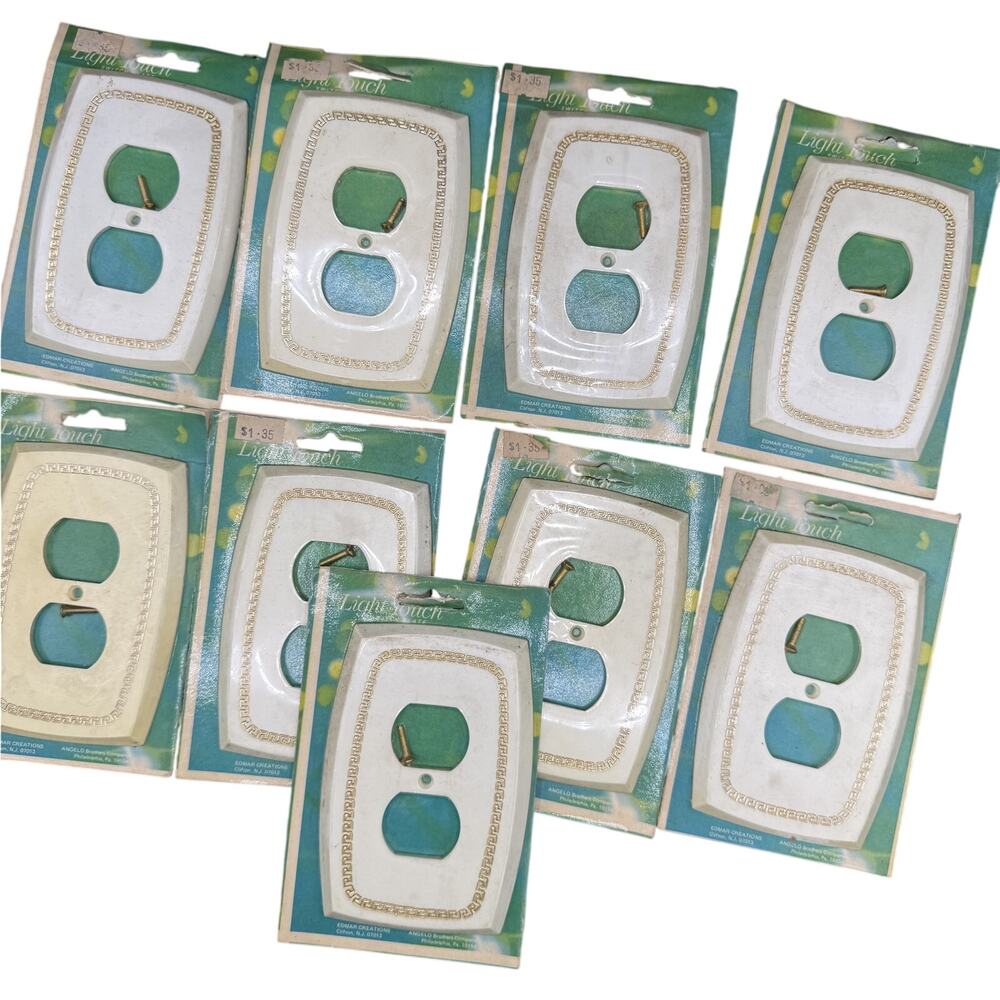 ✨ Vintage Light Touch White Gold Greek Key Outlet Covers Lot 8 Retro NOS Plates